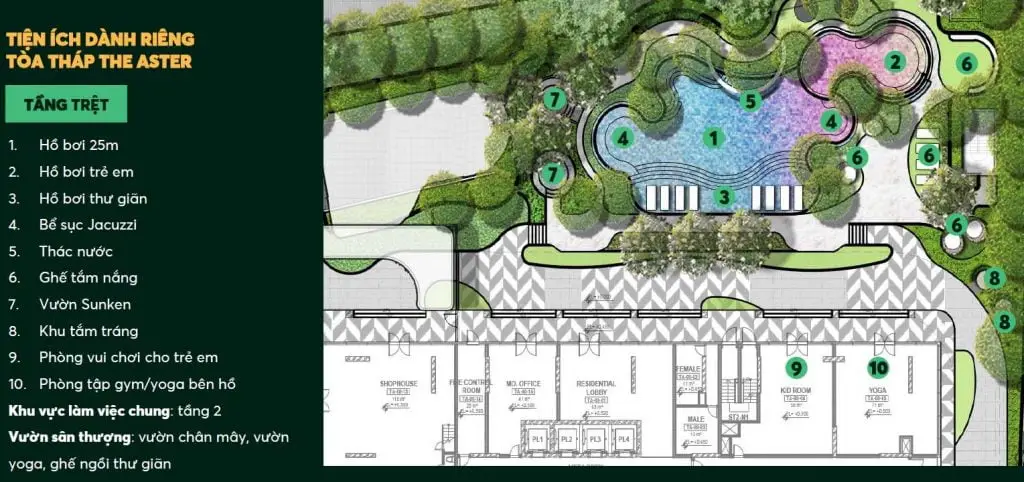 Mặt bằng tiện ích tháp The Aster Urban Green